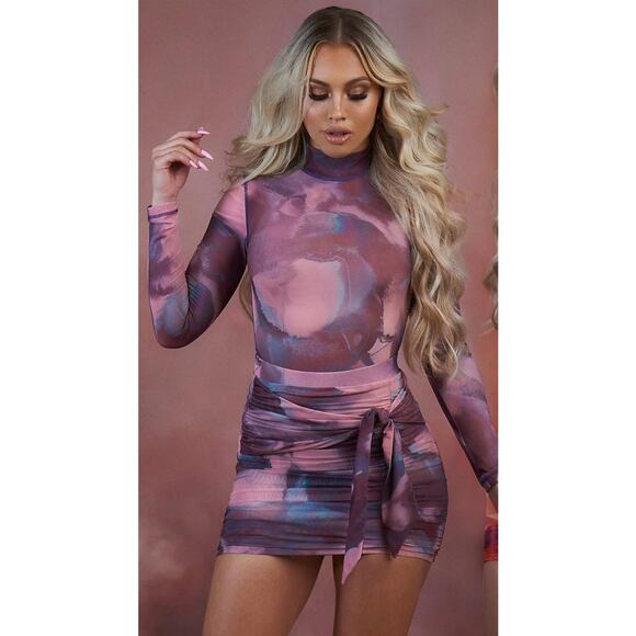 OH POLLY X Tammy Hembrow Supernova High Neck Long Sleeve Mesh Bodysuit Sz 4 - Picture 5 of 11